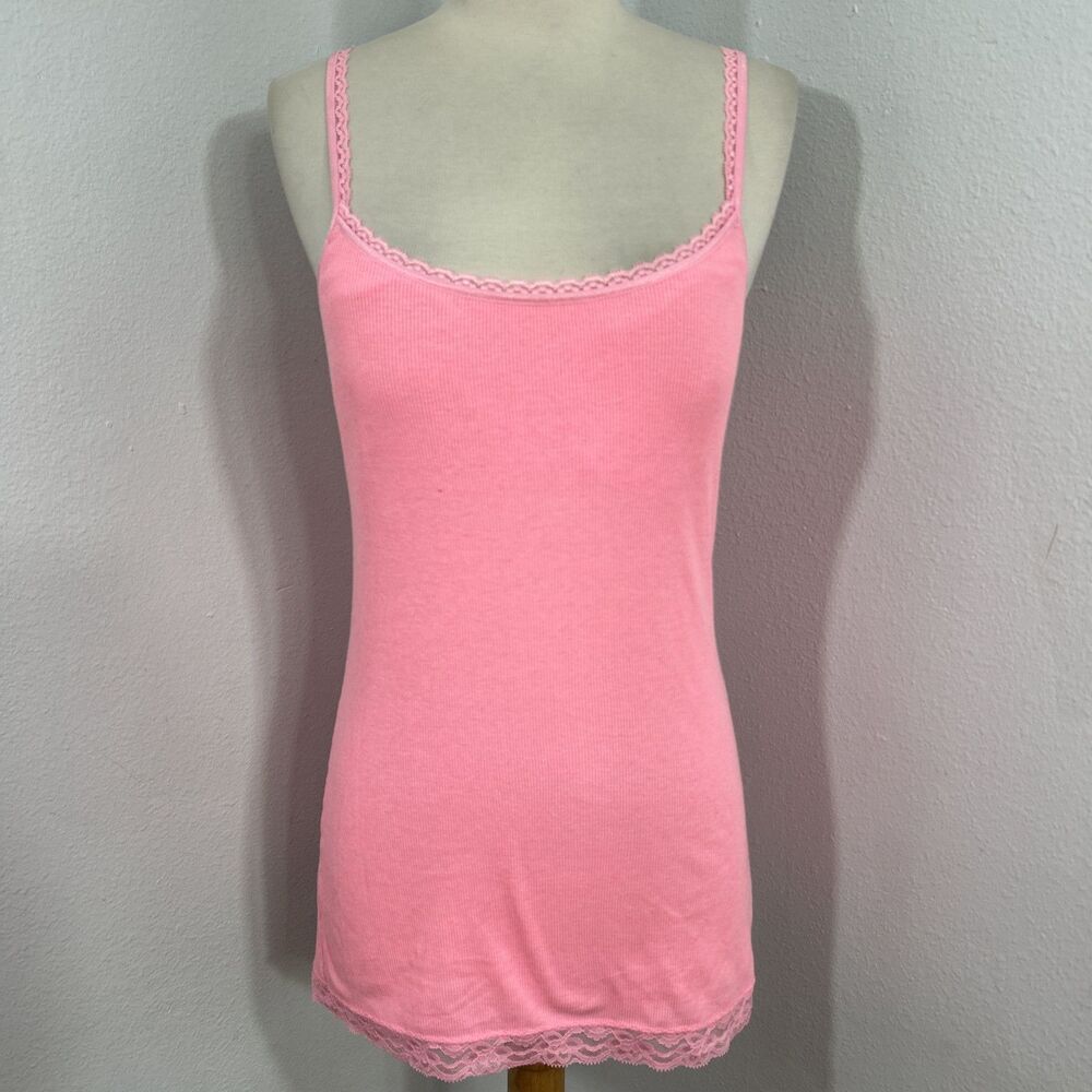 NoBo Tank Top Womens L Pink Lace Trim Molded Cup Camisole Feminine Fairy Y2K